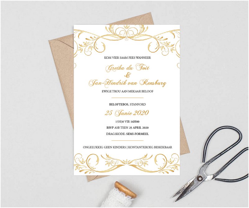 Gold and White wedding stationery