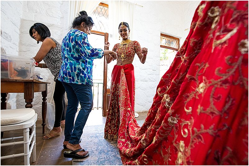 red embroidered saree