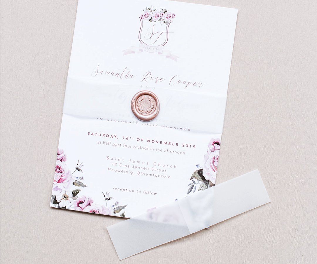 Classic wedding invitations with wax stamp