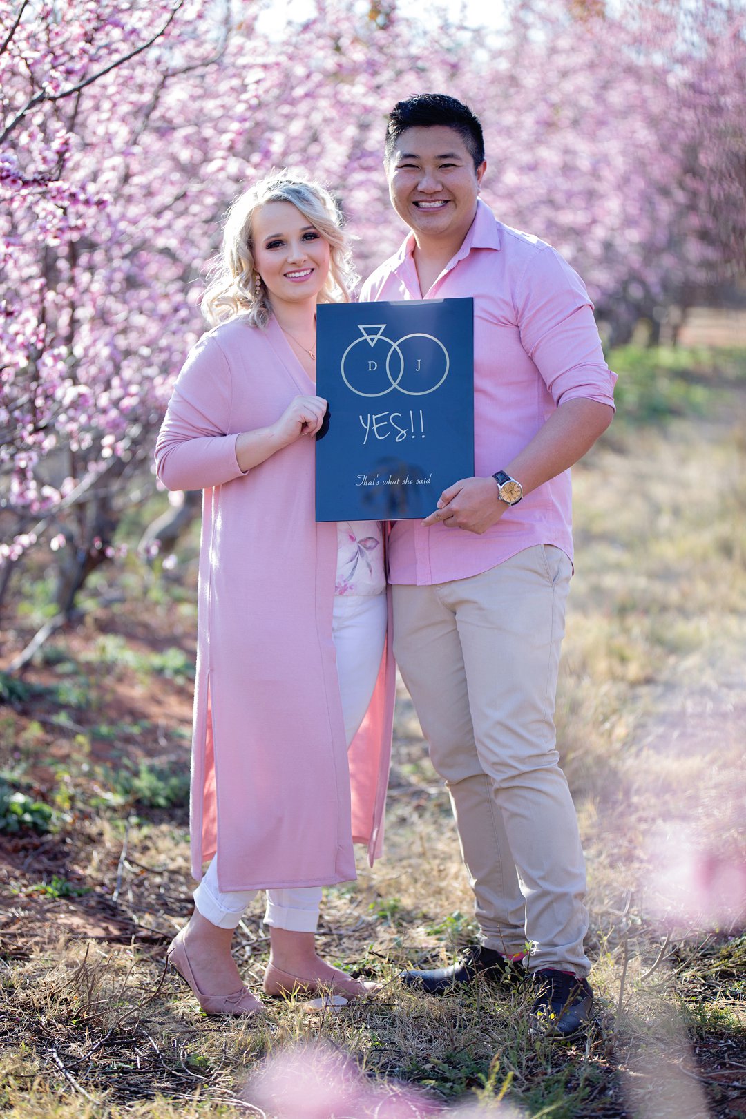 cherry blossom engagement photos