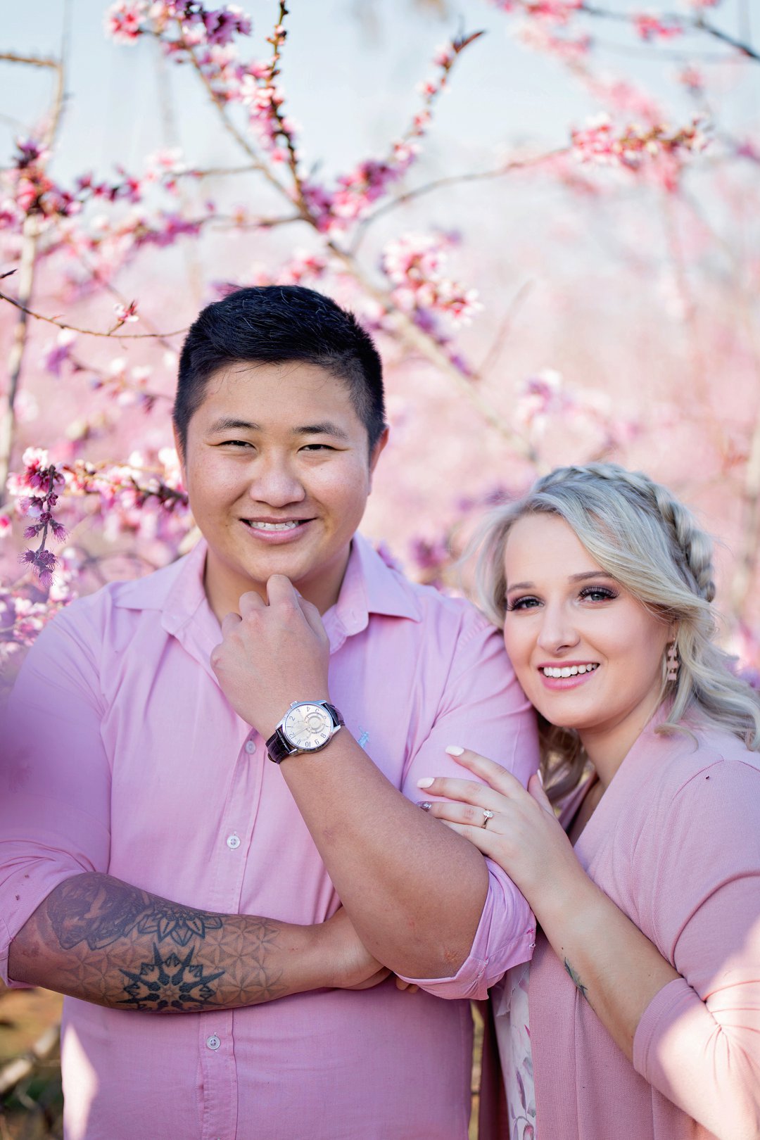 cherry blossom engagement photos