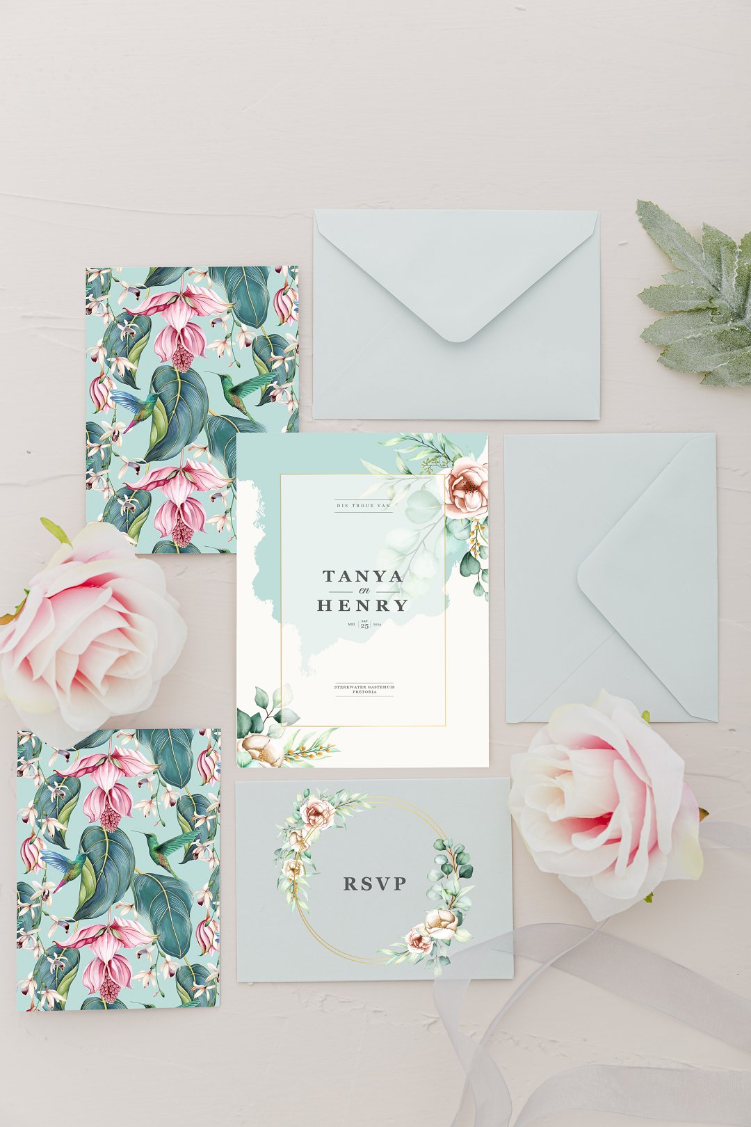 tropical luxury wedding stationery