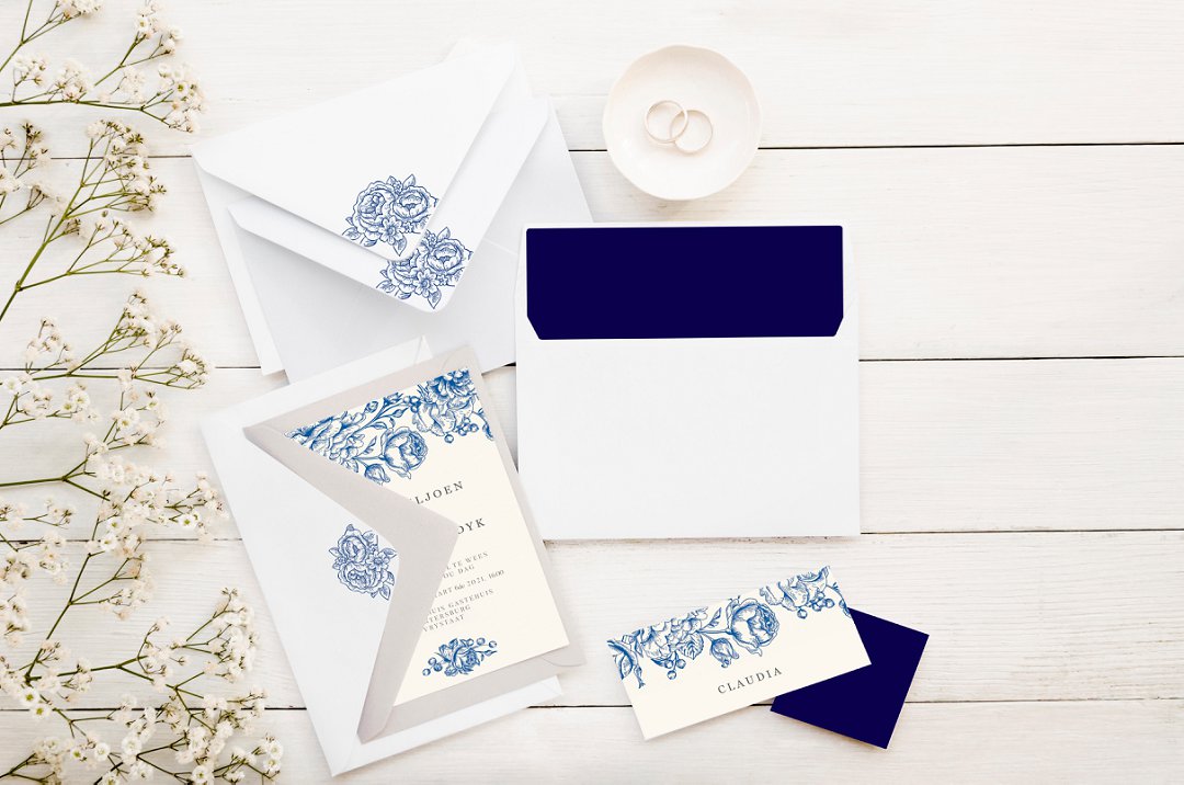 Navy Blue Flower Illustration wedding stationery