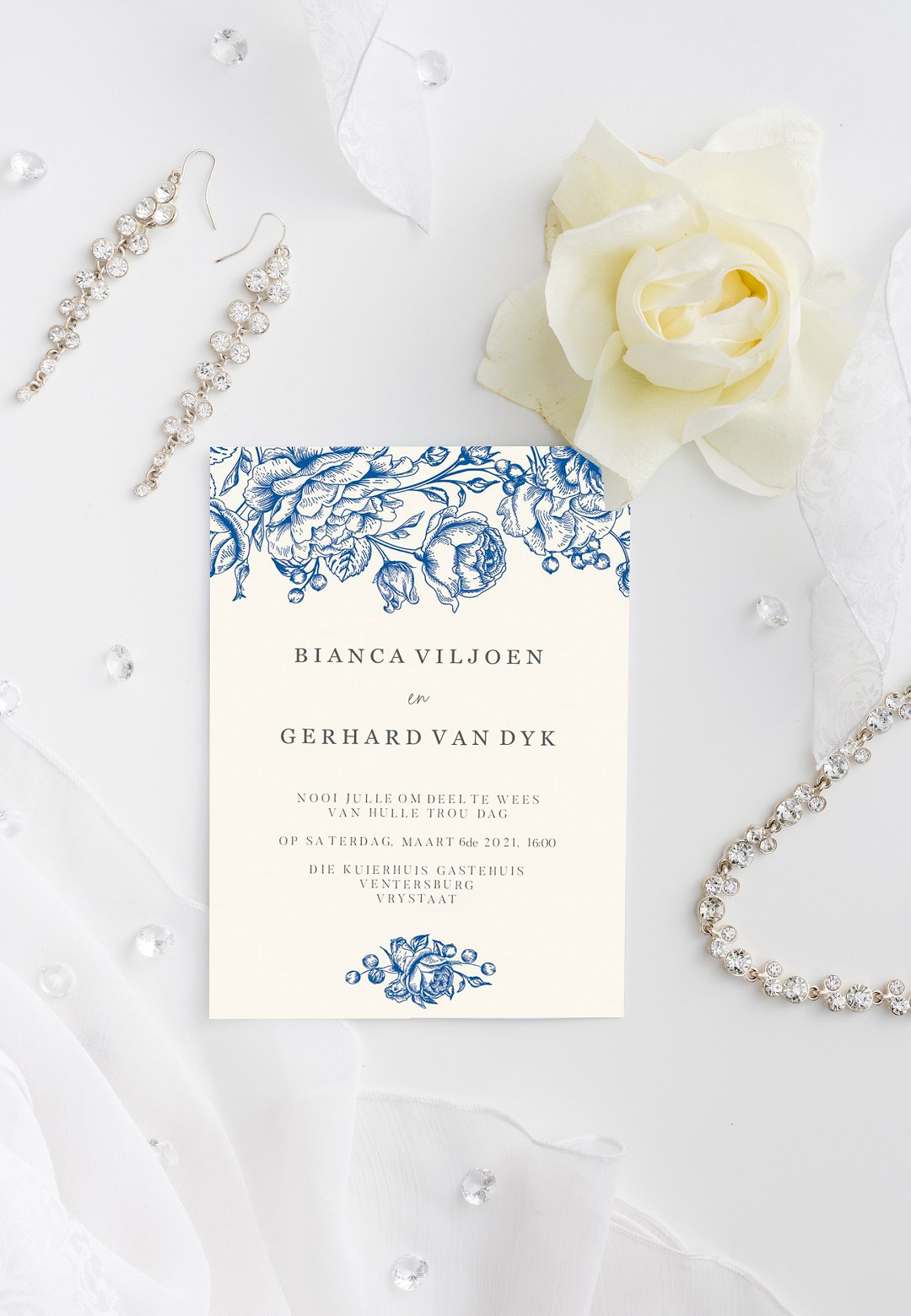 Navy Blue Flower Illustration wedding stationery