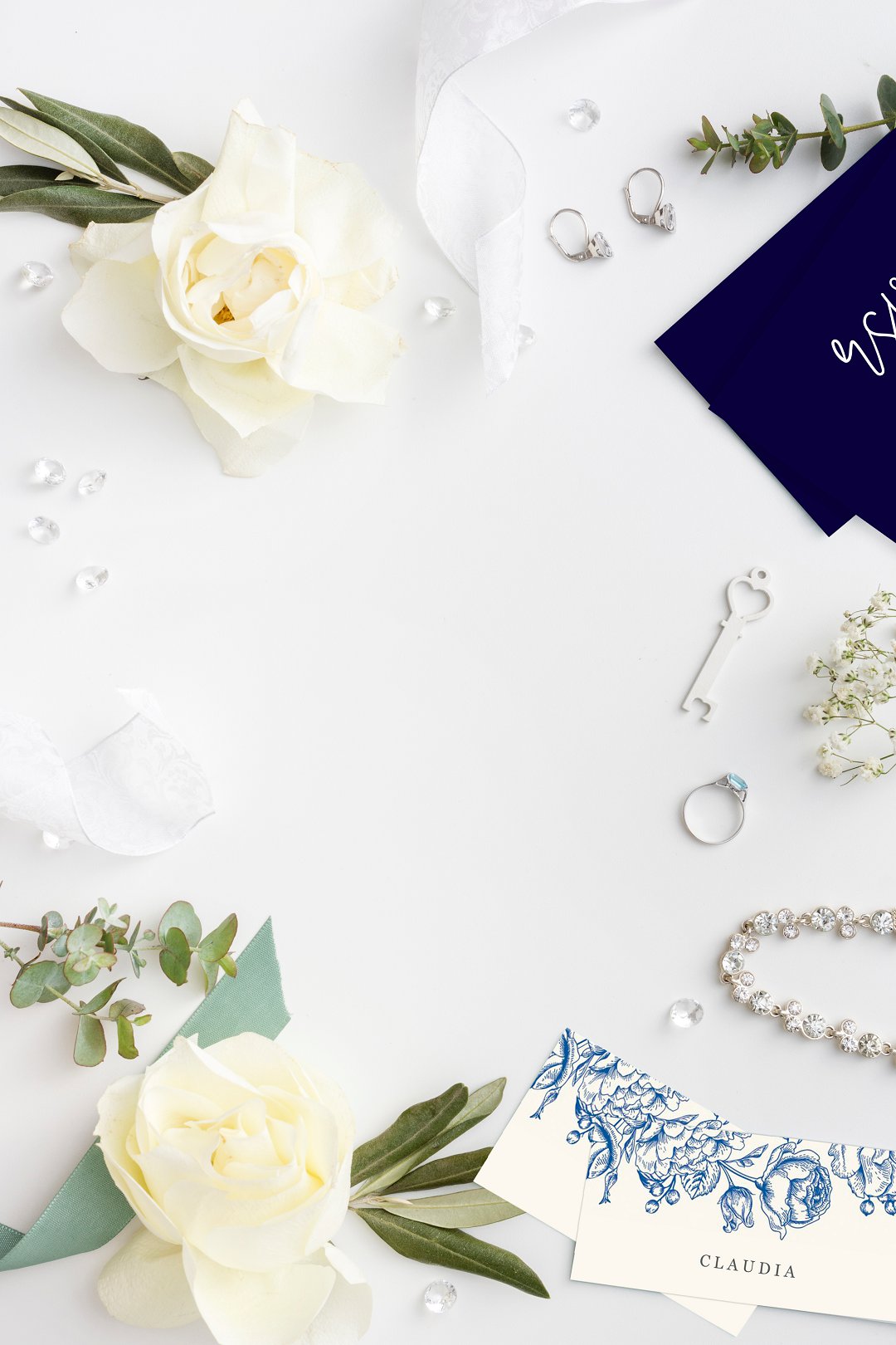 Navy Blue Flower Illustration wedding stationery