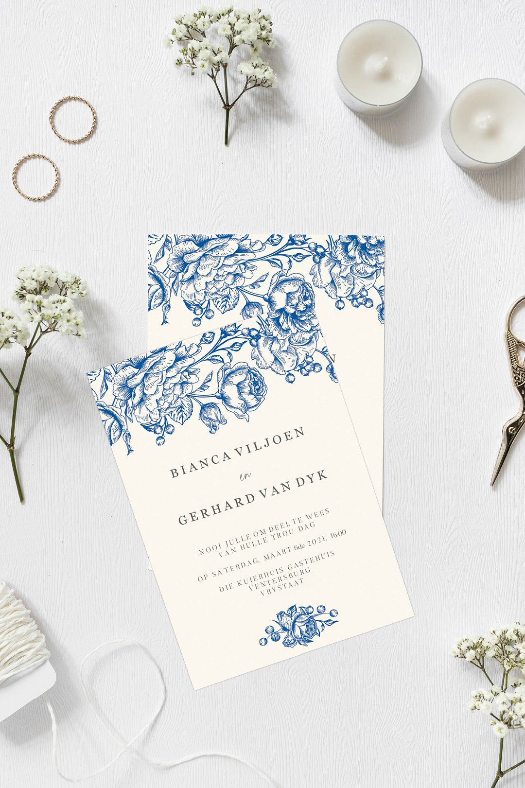 Navy Blue Flower Illustration wedding stationery