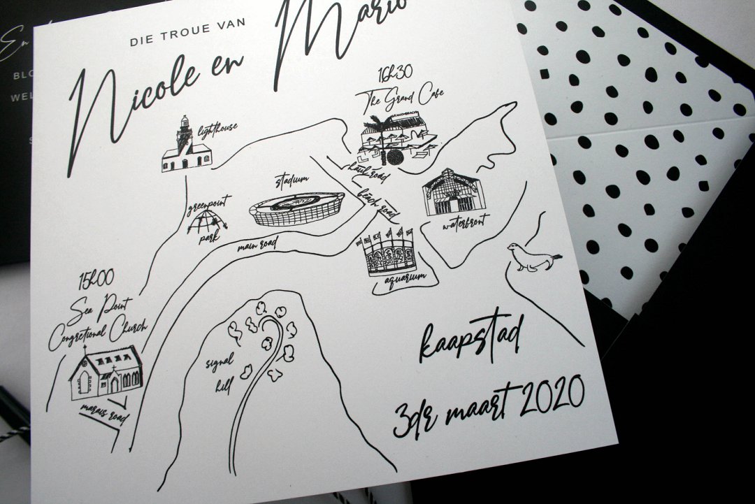 Swart & Wit Trou Padkaart Uitnodiging