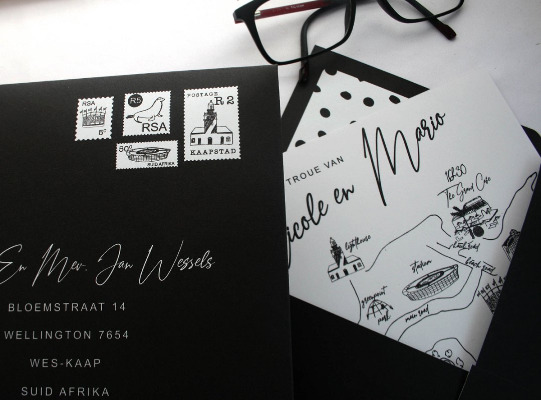 Swart & Wit Trou Padkaart Uitnodiging