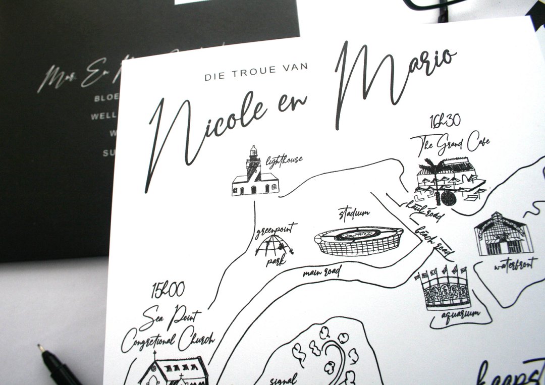 Swart & Wit Trou Padkaart Uitnodiging